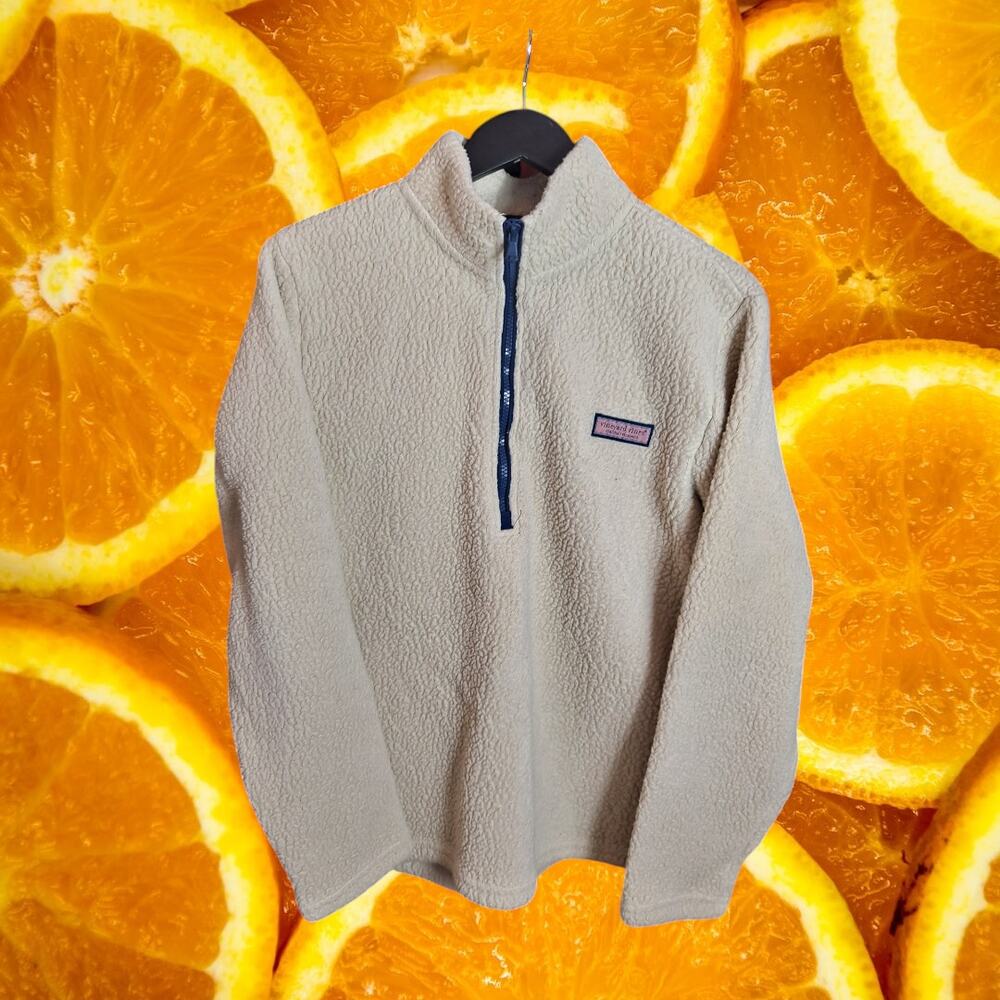 Vineyard Vines Men's‎ Cream Polyester Fleece Quarter-Zip Jacket Size M